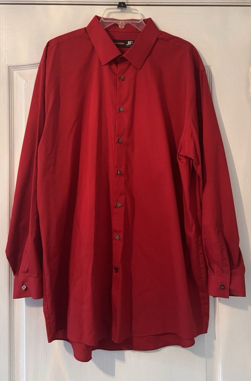 J Ferrar Mens Button up long sleeve shirt solid red collar slim stretch size XXL